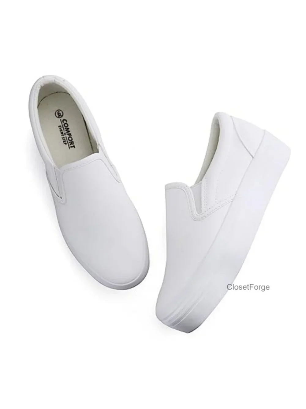 Women's Faux Leather Platform Loafers Slip On Comfortable Memory Foam Shoes